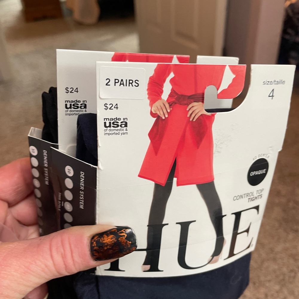 HUE Black Control Top Tights - 2 Pairs